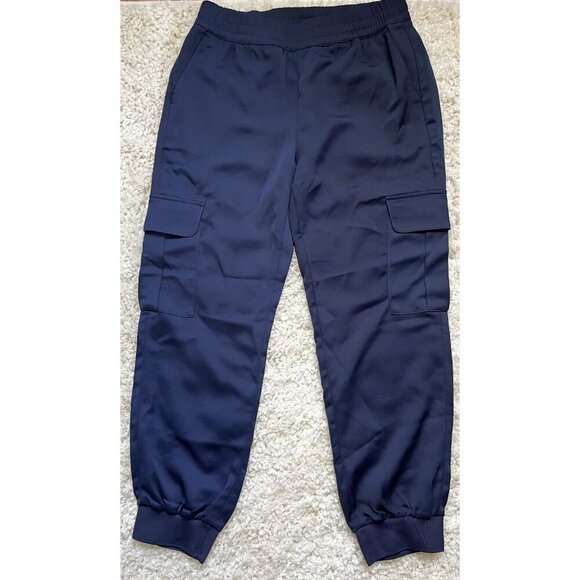 Banana Republic Womens Satin Cargo Joggers S Navy Blue Elastic Waist - Picture 2 of 5